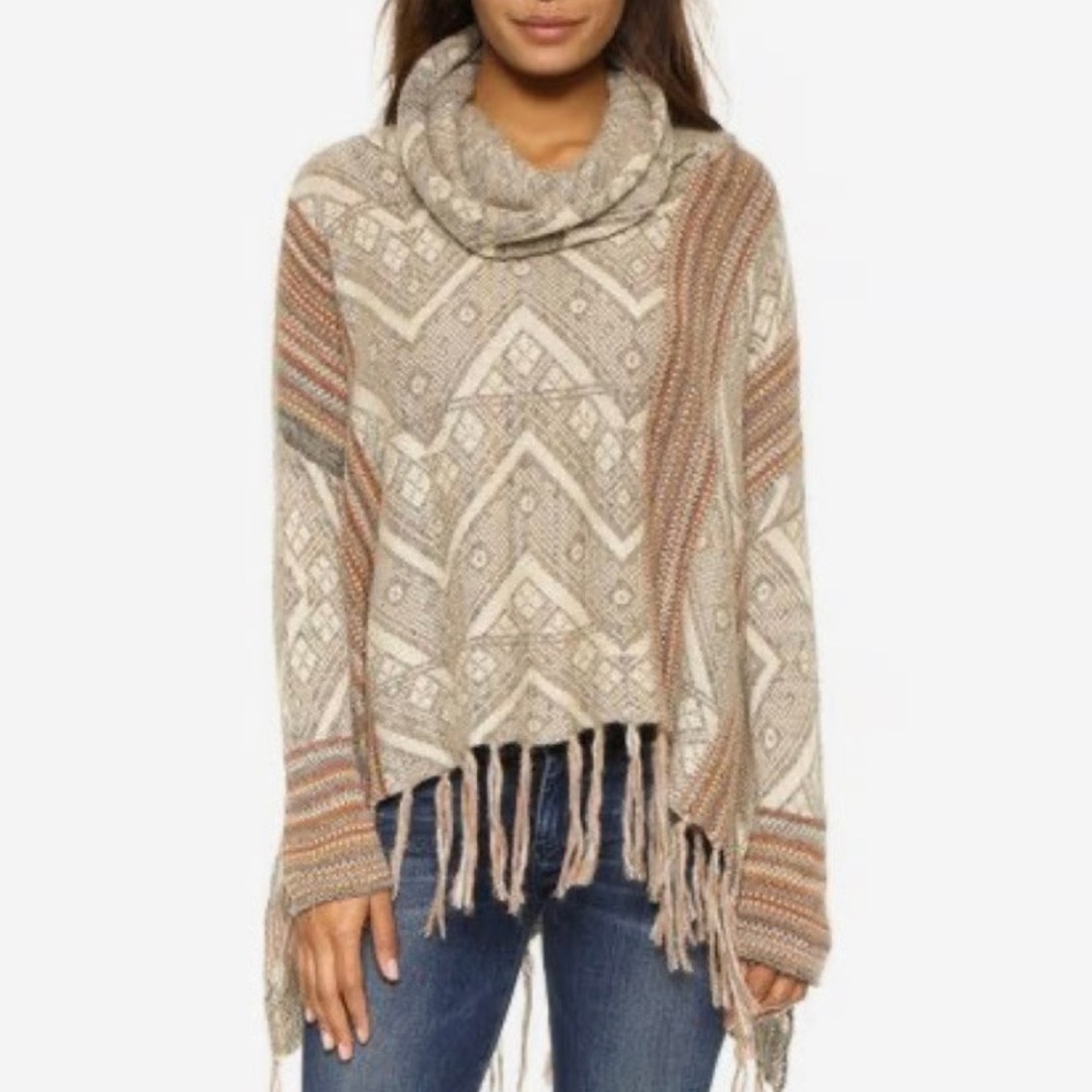 Free People Be The One Fringe Cowlneck Poncho Sweater size small